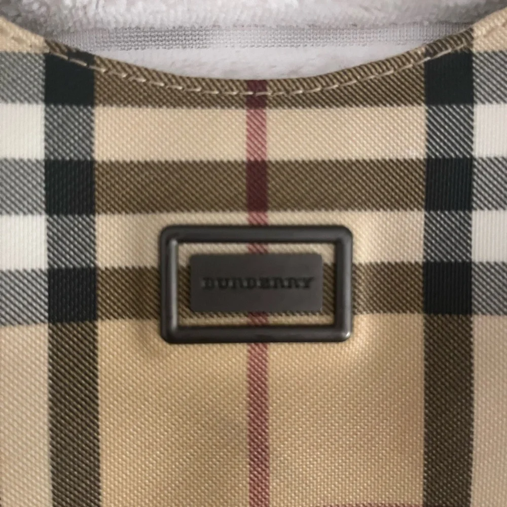 Burberry Tan Plaid Canvas Backpack with Black Straps
